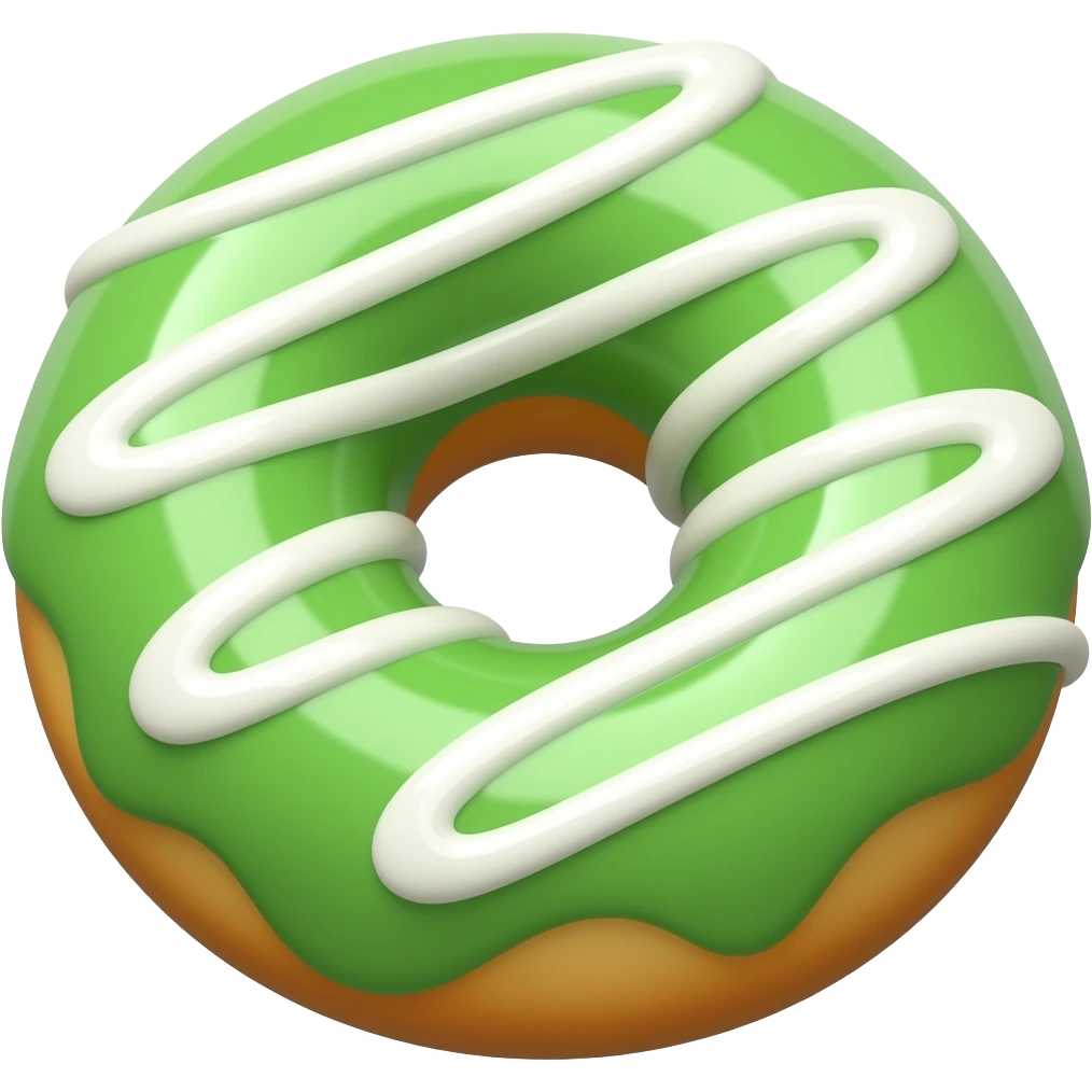 green glazed donut with white drizzle emoji