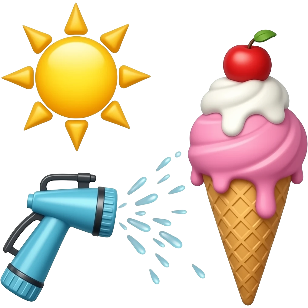 Sun, sprinkler, and ice cream emoji