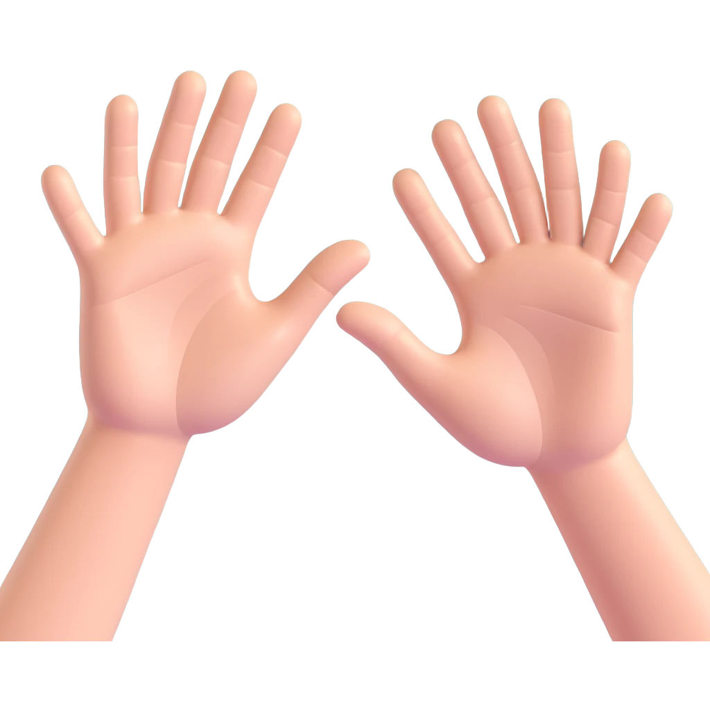 A 2D emoji-style illustration of two open hands, positioned side by side and angled to the right, as if they are pushing something like a swing. Add motion lines behind the hands to the left to show a rightward pushing movement. Clean cartoon style, minimal background emoji