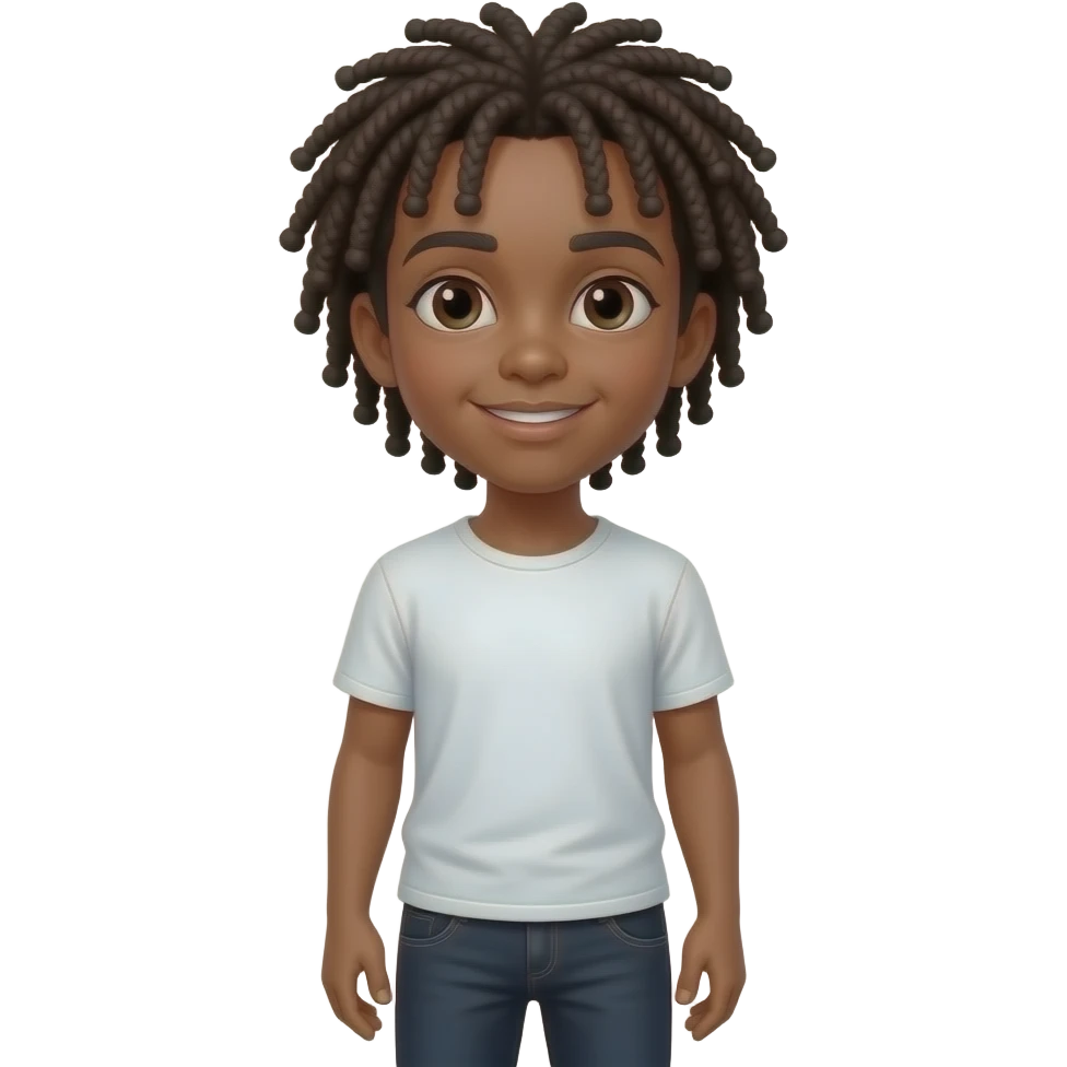 BLACK Dreadlocks Brown skin white t shirt black jeans 12 yr old emoji