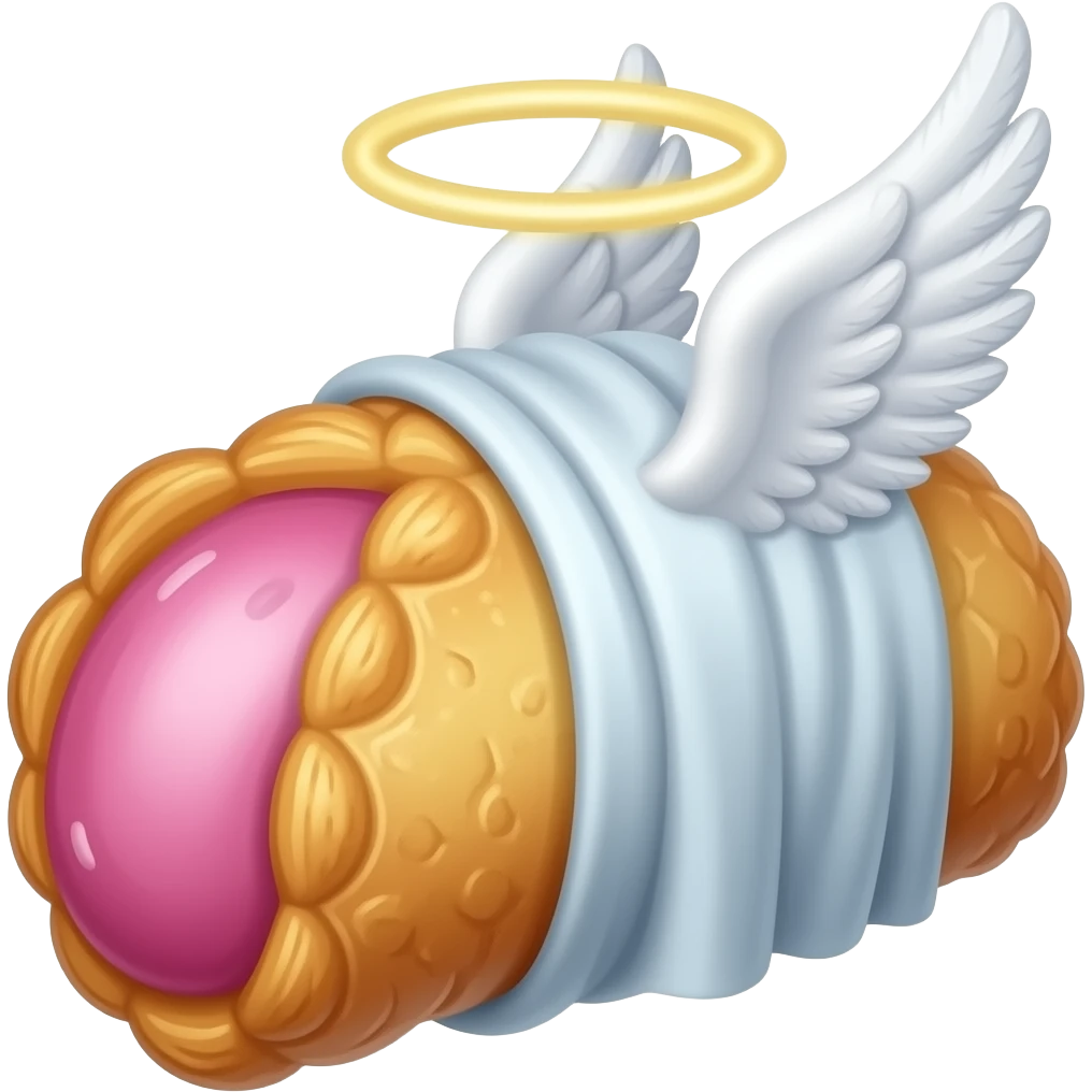 Canolli  pastry with toga and angel wings and angel wings and halo emoji