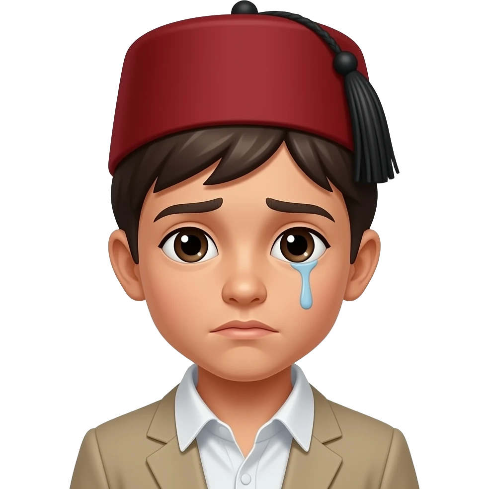 Fes giyen çocuk üzgün emoji