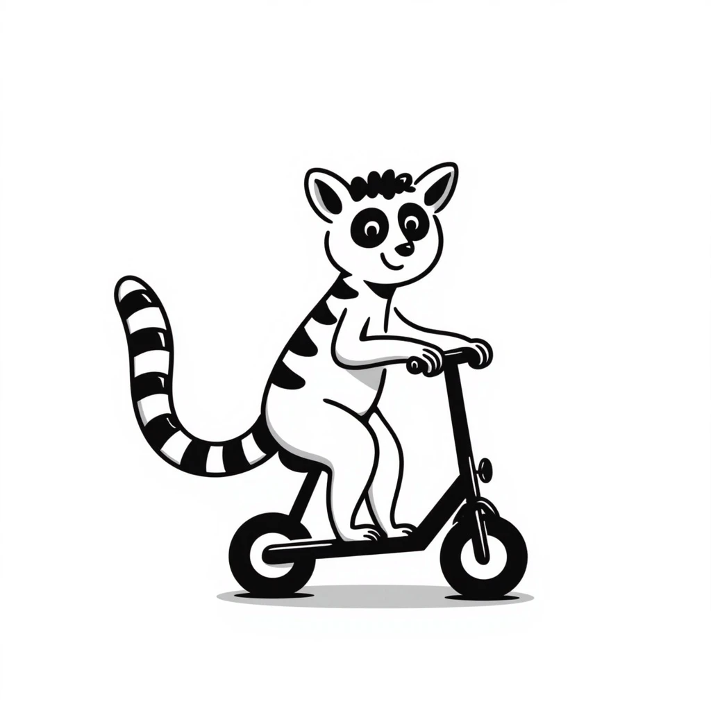 ring tailed lemur riding a mobility scooter, hand drawn doodle style emoji