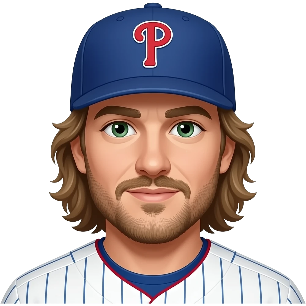 Brandon Marsh Phillies hat Light Brown long hair with scruffy long beard and green eyes emoji