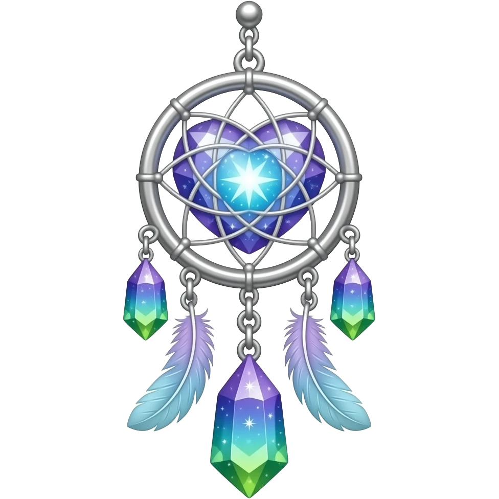 Starry shiny sparkly Purple-Blue-cyan-lime-green-gradients and silver cold-cool-colored romantic lush beautiful pretty hanging crystal-catcher aesthetic with hearts and sparkles and feathers emoji
