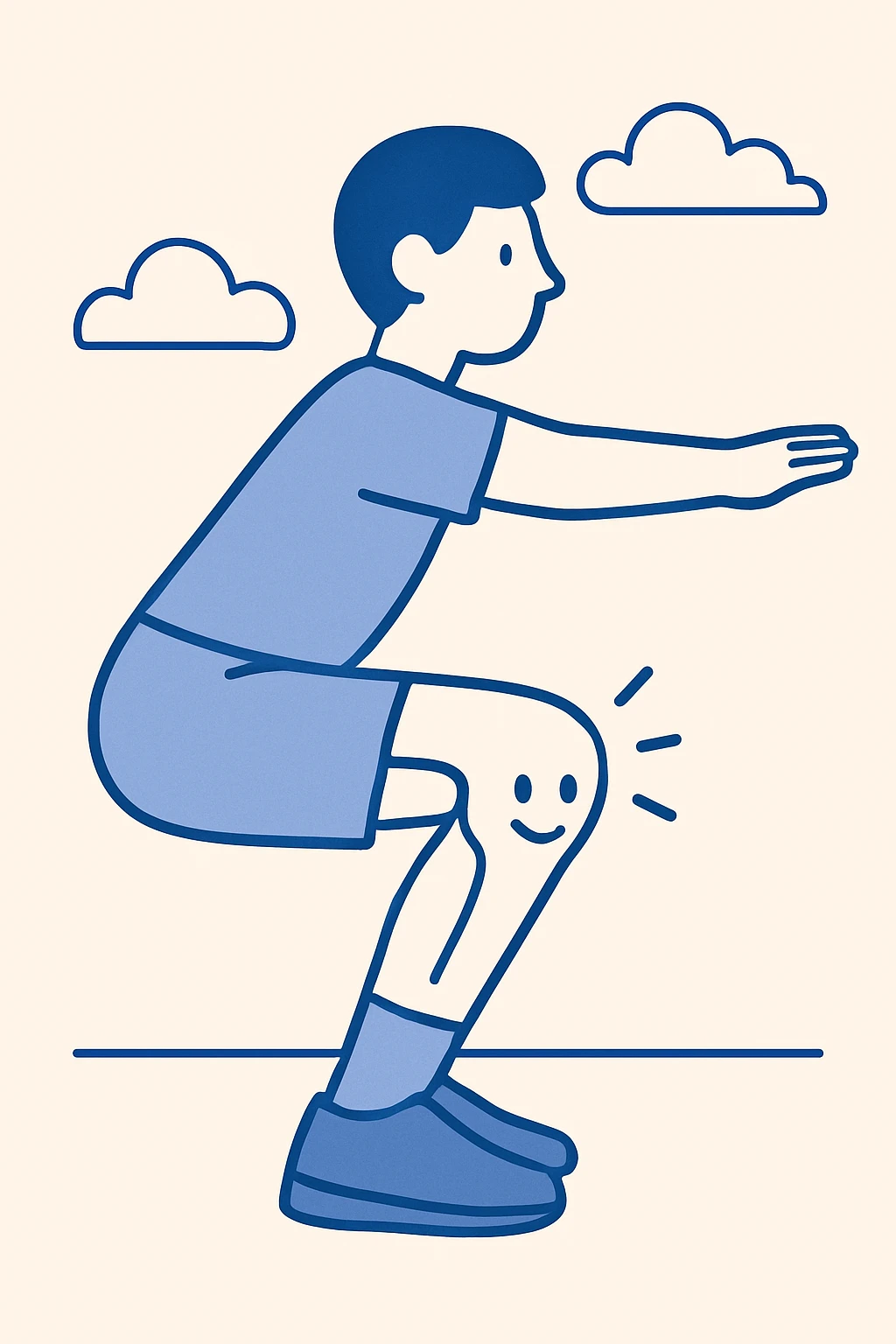 illustration of a human knee doing a squat exercise, showing the knee bending, clear and easy to understand, educational style emoji