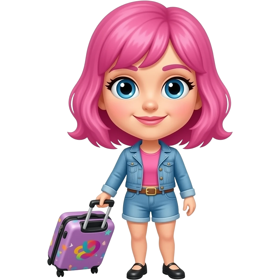 Funky Pink hair woman with suitcase emoji