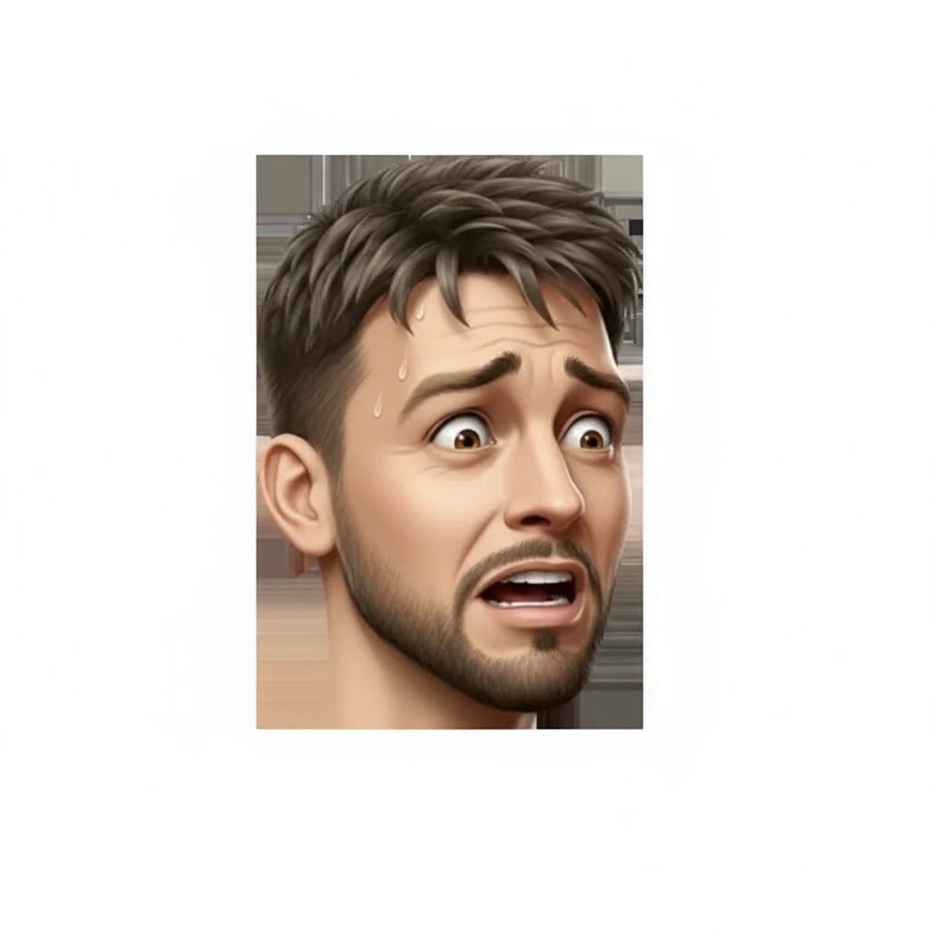 нарисуй это лицо, в таком же стиле, но сделай испуганным и повернутым на 45 градусов emoji