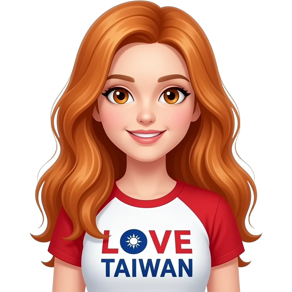 sexy girl with long ginger hair and ginger eyes a top with LOVE TAIWAN written on it emoji
