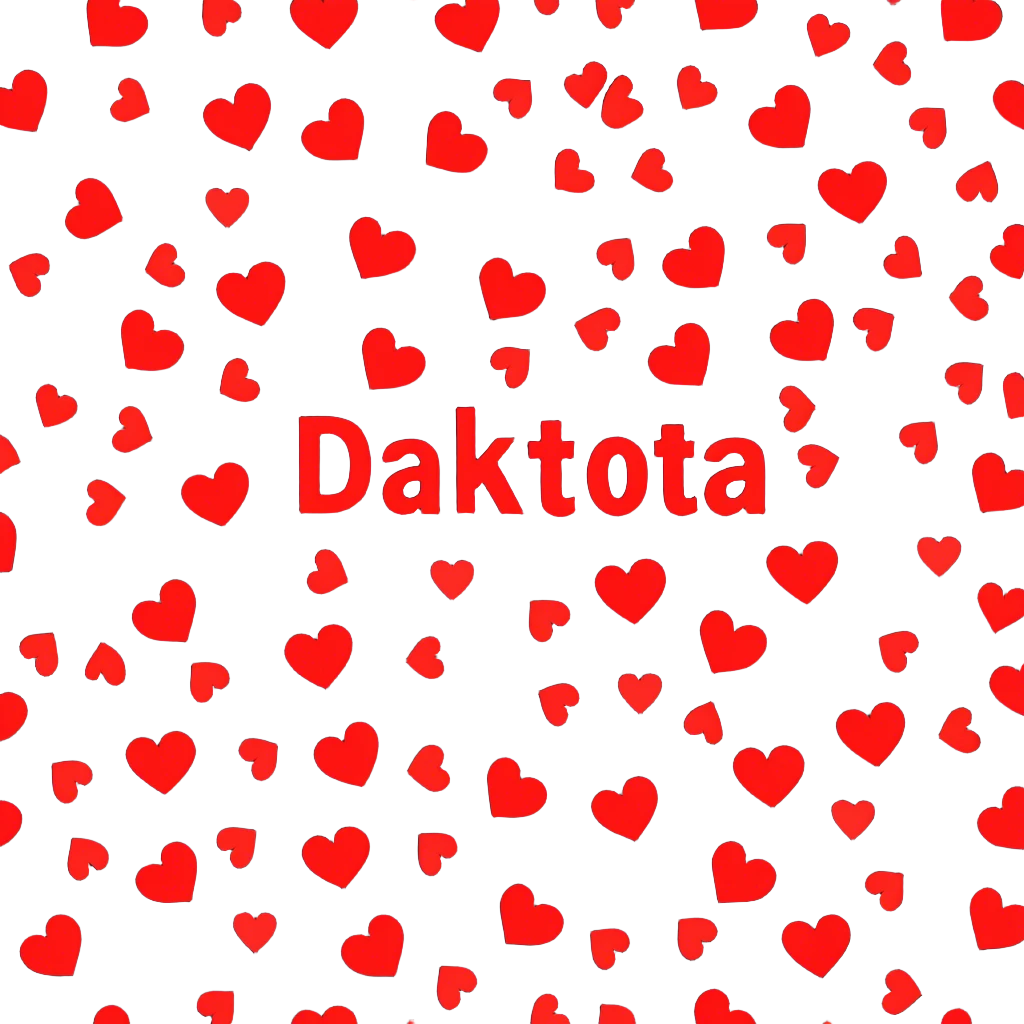 The word Dakota exploding with hearts emoji