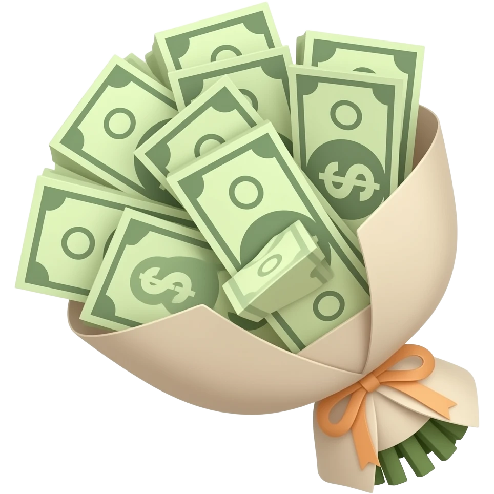 Деньги в букете emoji