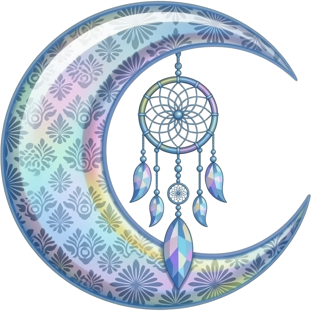 glossy iridescent crystal crescent damask moon dreamcatcher emoji