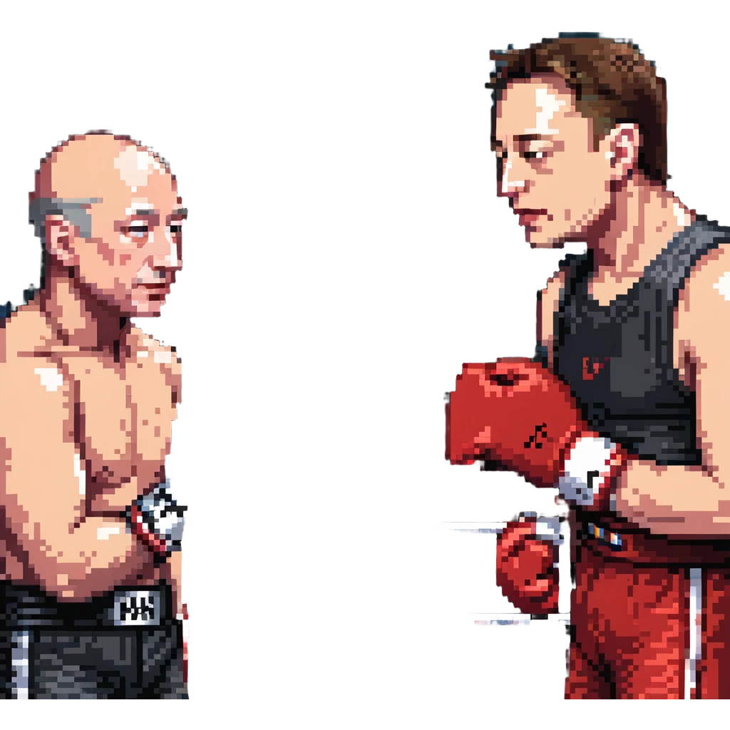 Jeff Bezos and Elon Musk in a boxing ring emoji