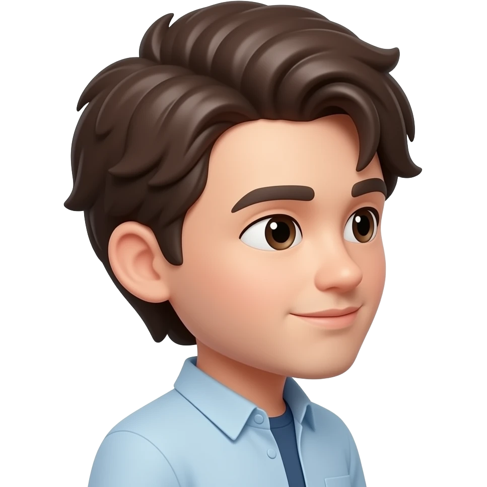 memoji style dark brown hair lookng over shoulder emoji
