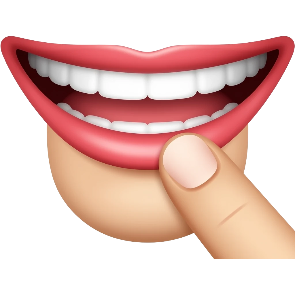 Smiling mouth with a finger on the bottom lips emoji