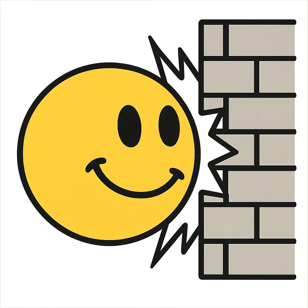 A smiley face hitting a wall emoji