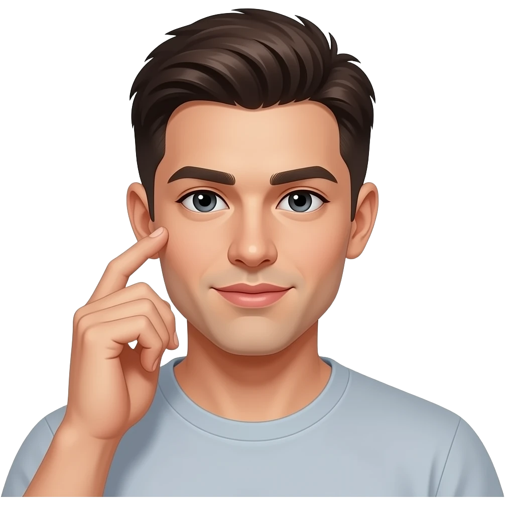 alpha male short hair with kiss lips ans perfect face corners and touch his face emoji