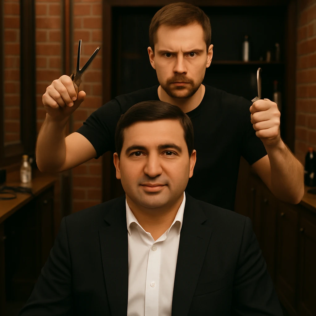 mijozni yuzini emas birinchi rasimdagi odamni yuzi 2 rasmdagi soch oladigan odamni yuzini birinchi rasimdagi odamni yuziga uxshasin mijozni yuzi boshqacha bulsin emoji