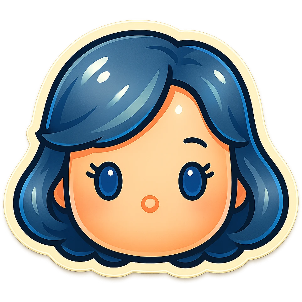 Make the tone of the hair cooler with more blue-grey hues, keep plush tsum tsum style, blue eyes, 1940s bob hairstyle, no body, no mouth, and remove the background. emoji