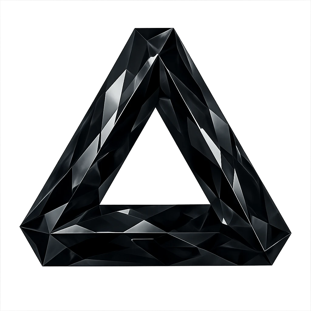 Penrose triangle, black crystal, faceted, geometric, sharp edges emoji
