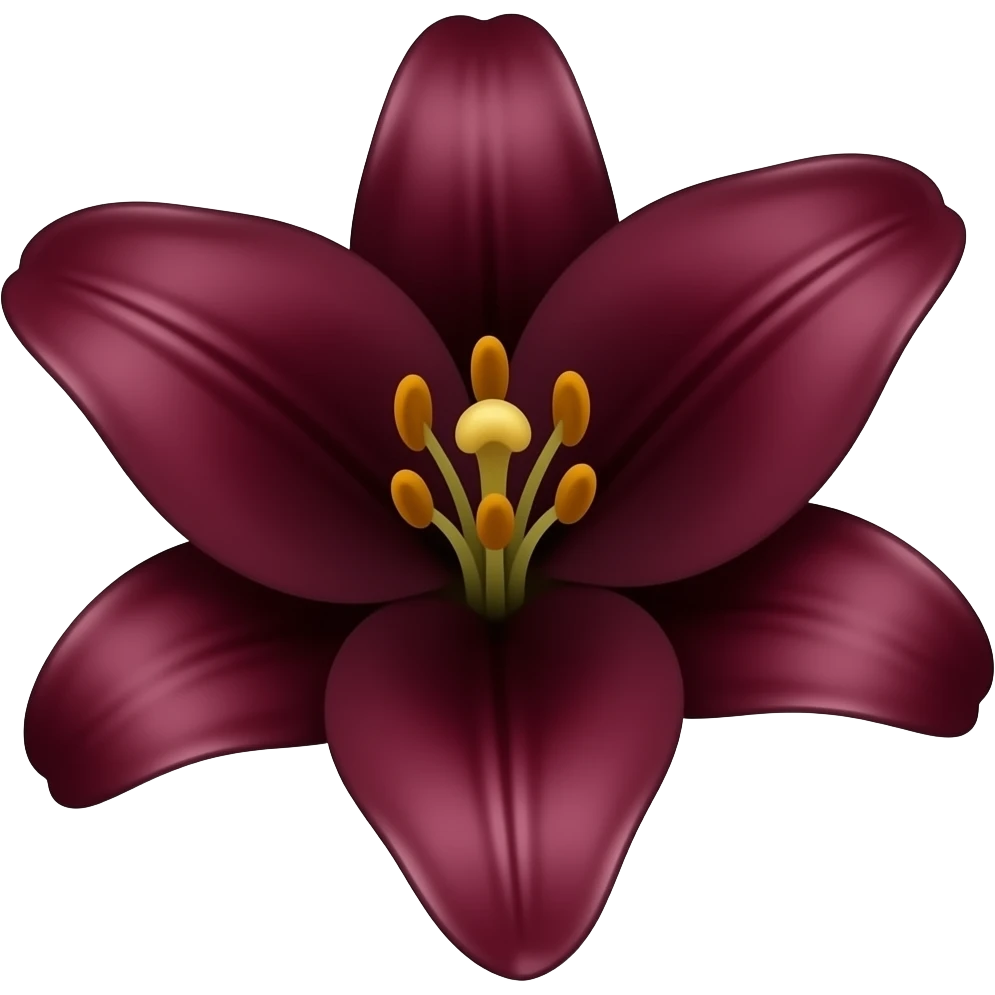 Create a dark maroon flower with sprouted lily petals and gold pollen in the middle emoji