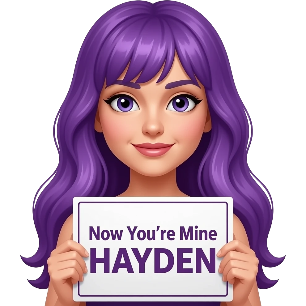sexy girl with long purple hair holding a Now You're Mine HAYDEN sign emoji