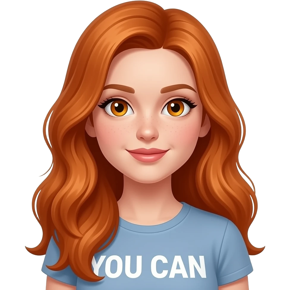sexy girl with long ginger hair and ginger eyes a top with YOU CAN written on it emoji