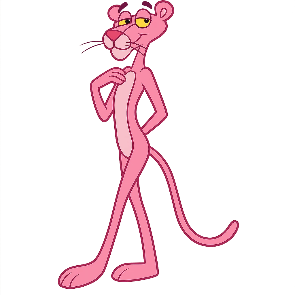 pink panther character inspired by classic animation, more beautiful, elegant pose, smooth lines, vibrant pink color, expressive face emoji
