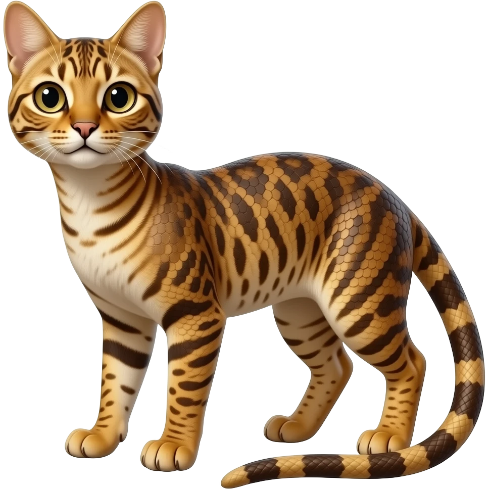 Brownish-golden-sandy scaly slim slender realistic hyper-realistic big-eyed beady-eyed python-feline-hybrid-animal emoji