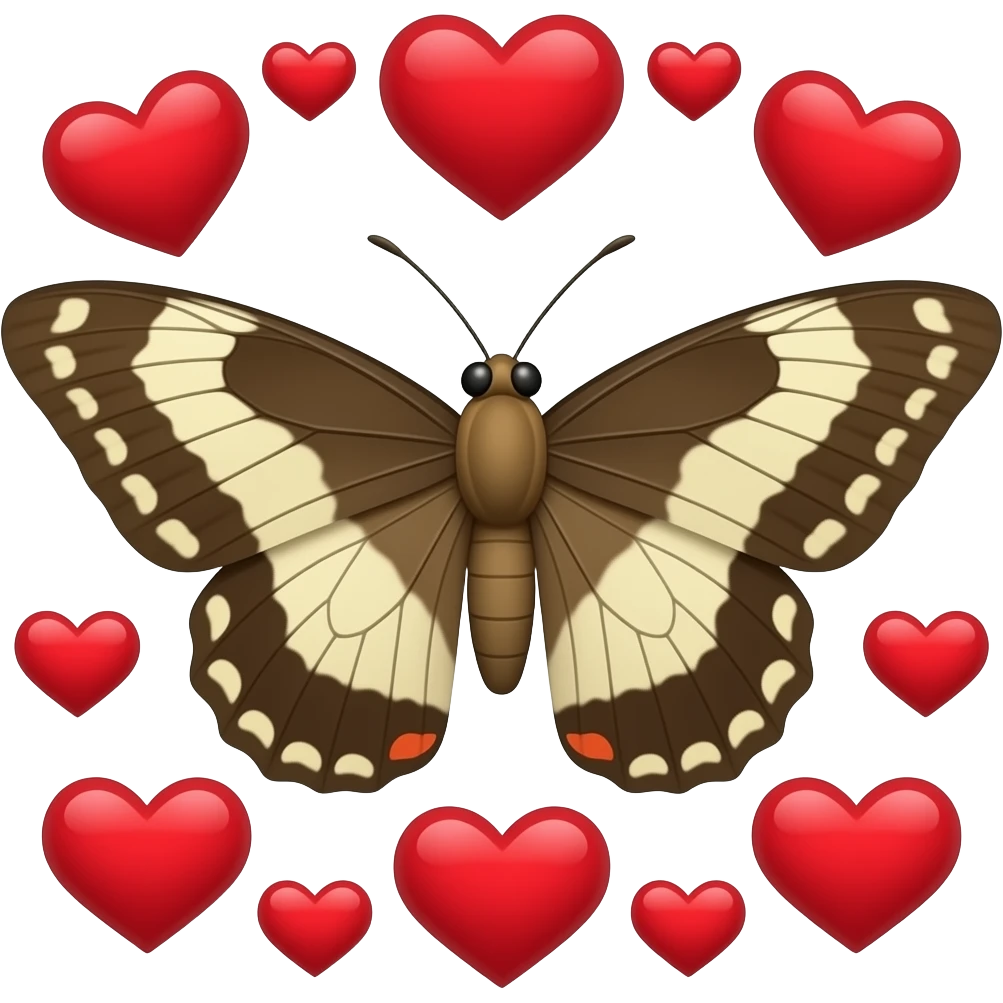 Moth surrounder by hearts emoji