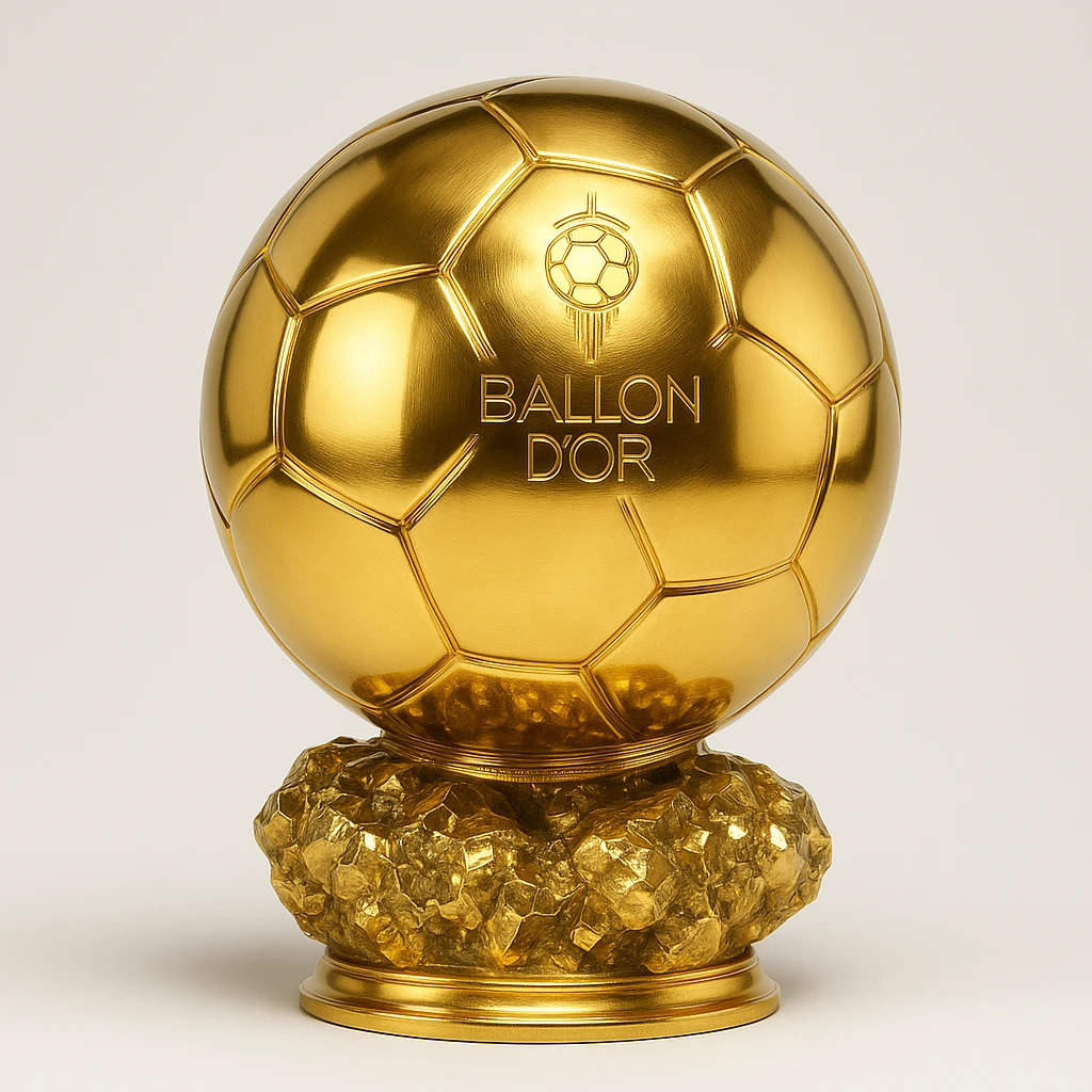 Ballon d'Or trophy, realistic gold, elegant, shiny, on a white background emoji