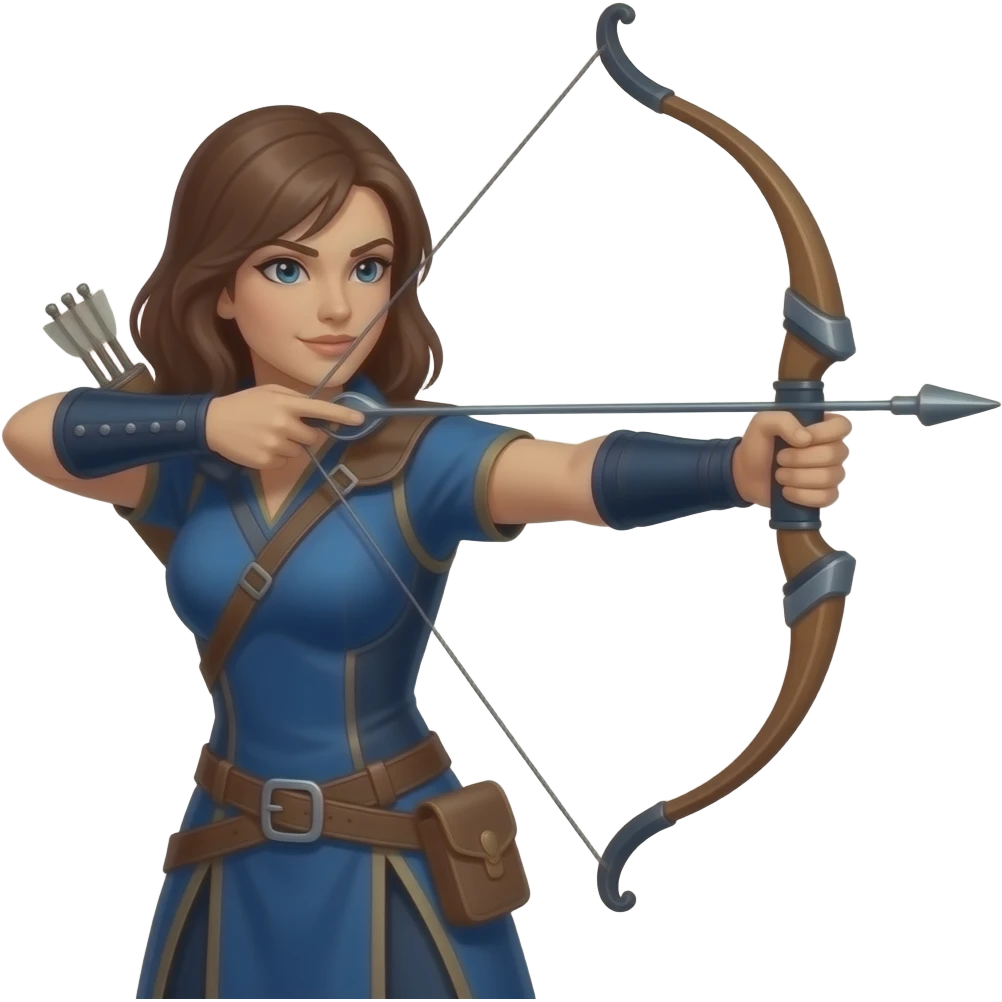 female hunter with blue costume and weapon aiming emoji