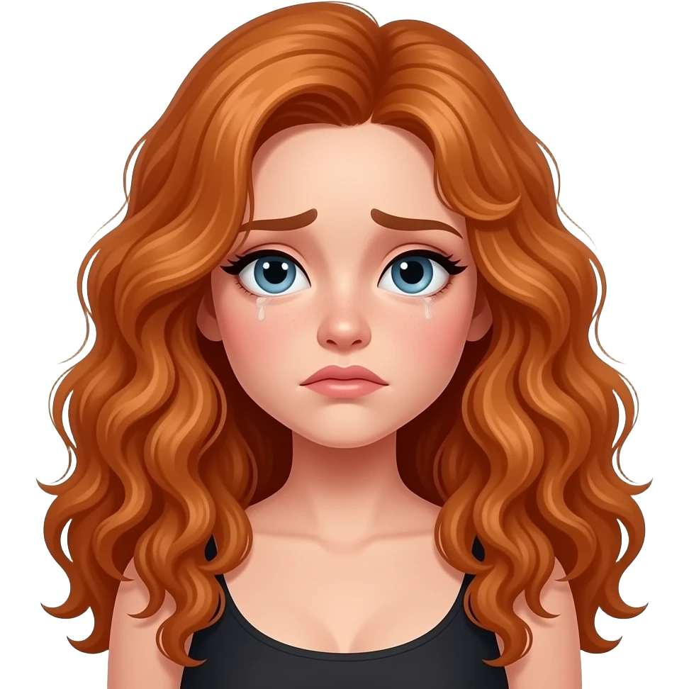sexy girl with long curly ginger hair and ginger is sad emoji