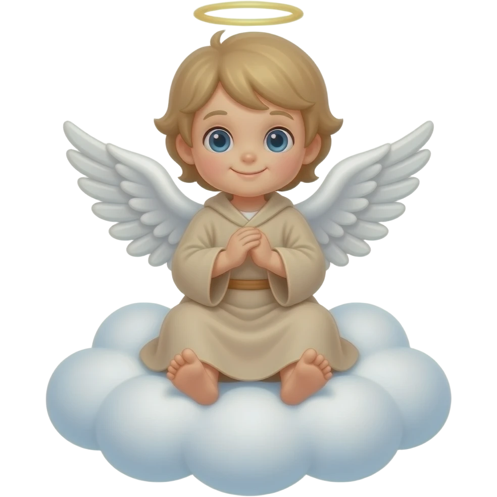 A little angel in beige with white wings sits on a cloud emoji