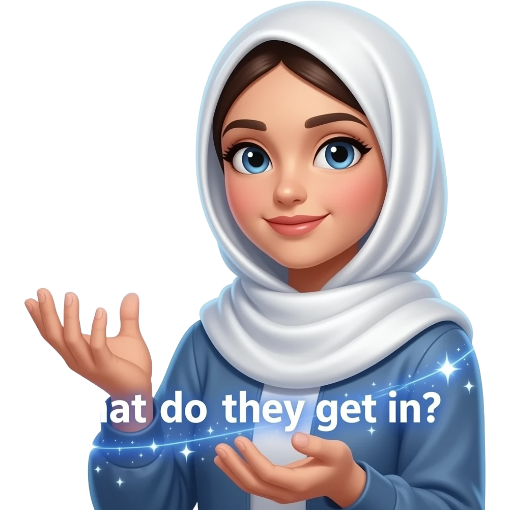 A beautiful woman in a pearl-white satin hijab flying her left around a glowing Patreon logo made of crystalline light. Swirling trails of celestial energy and stardust surround her hands, shiny light text: 'What do they get in?'. Isolated on white, soft pastel colors, 3D icon style, ultra-detailed emoji