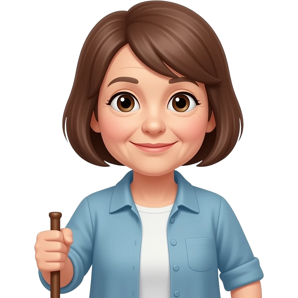FulllemgthOlder lady with short brown hair and walking stick emoji