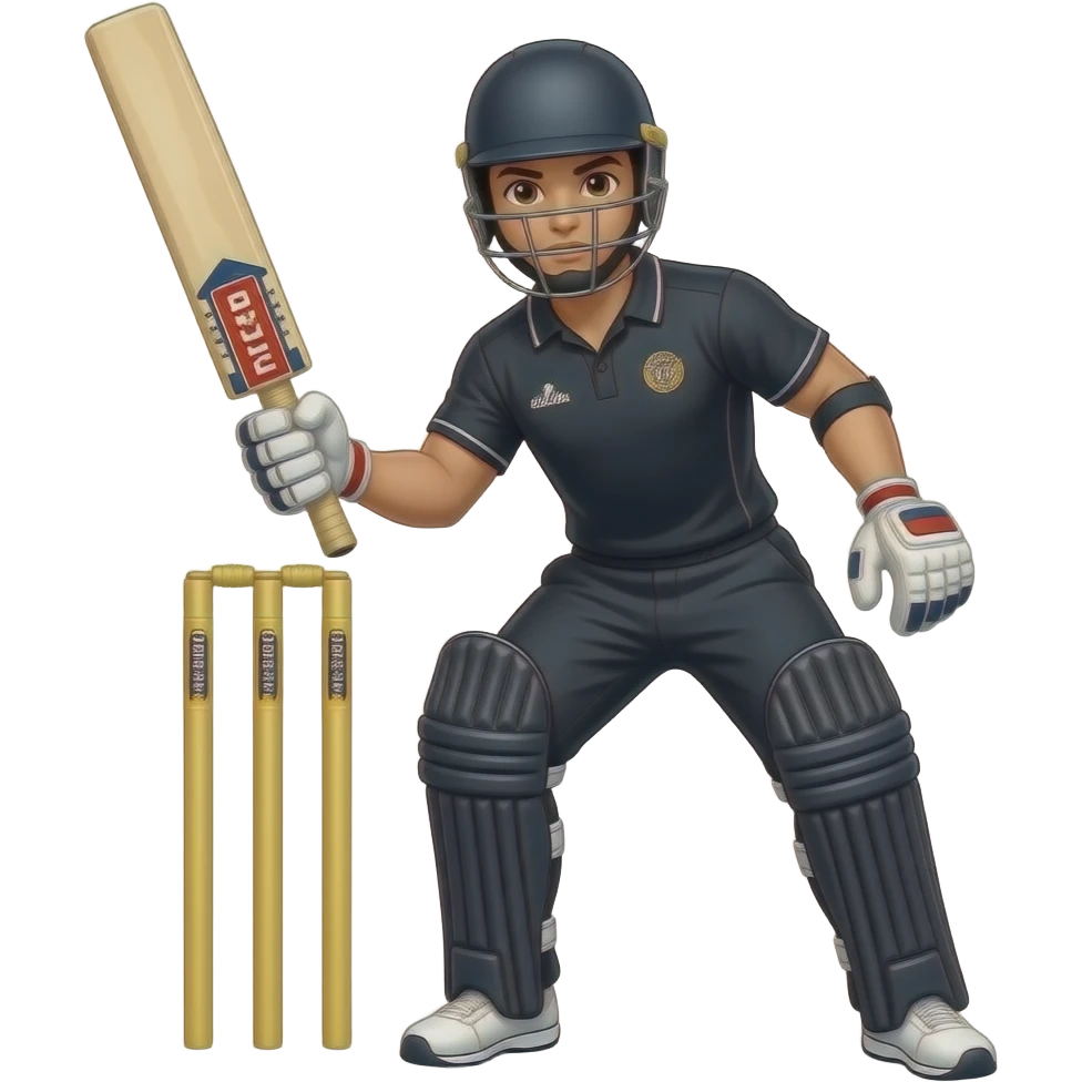 cricket wicket keeper in squad pose in black dress jersy half body and wearing helmet emoji