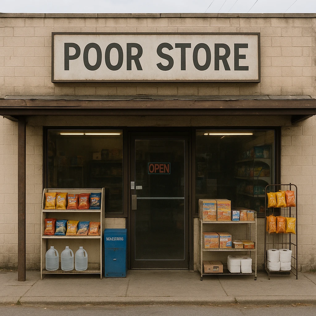 Convenience store named poor store and more emoji