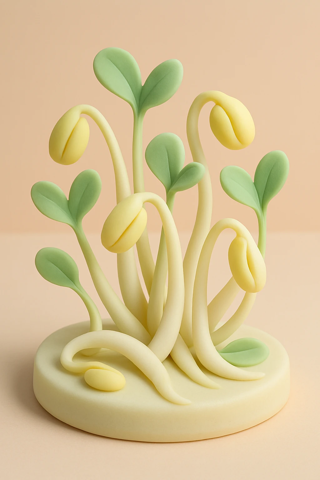 bean sprouts, fondant cake art style, pastel colors, soft and playful, no text emoji
