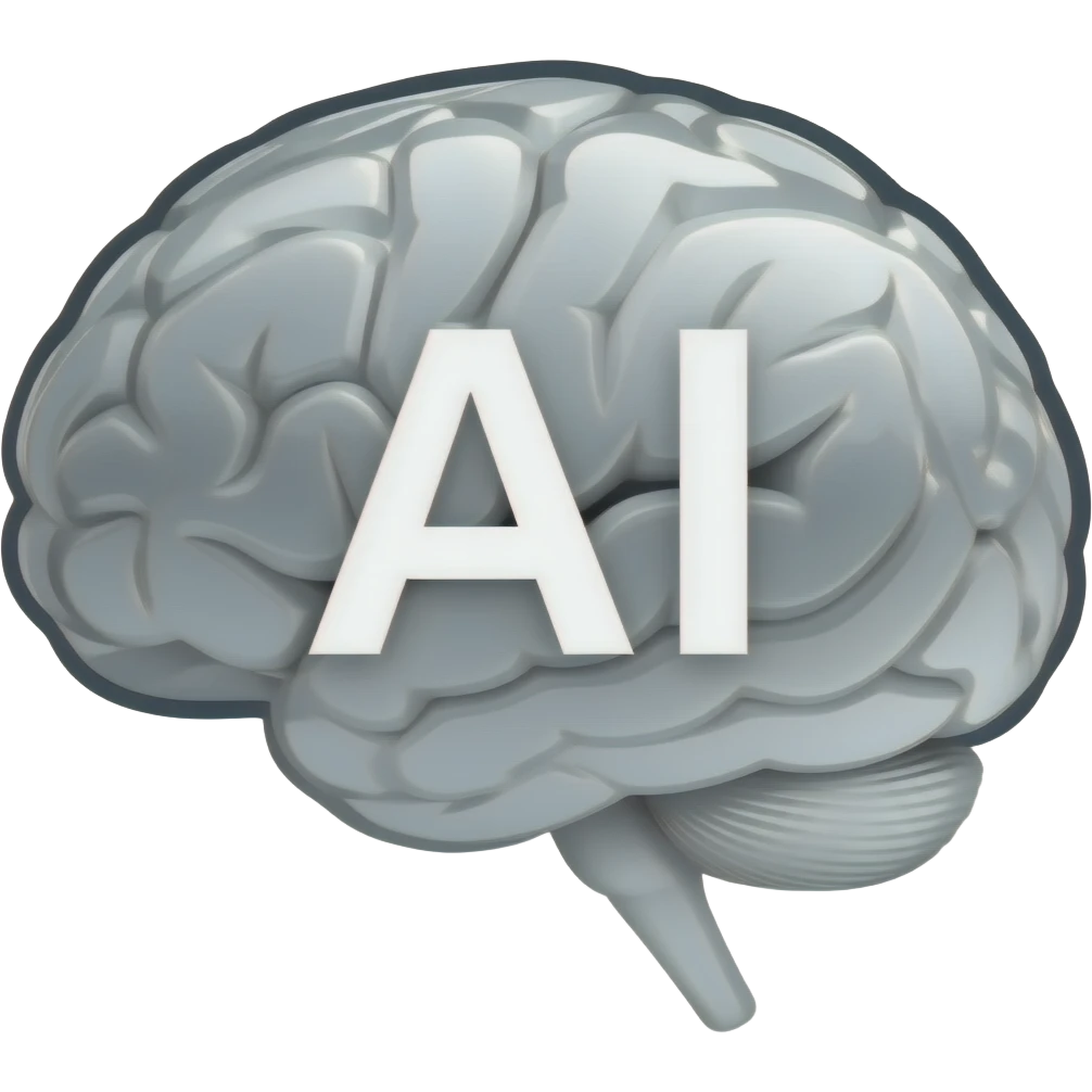 LOGO BRAIN ARTIFICIAL INTELLIGENCE WITHE with text "AI" en arrière plan emoji