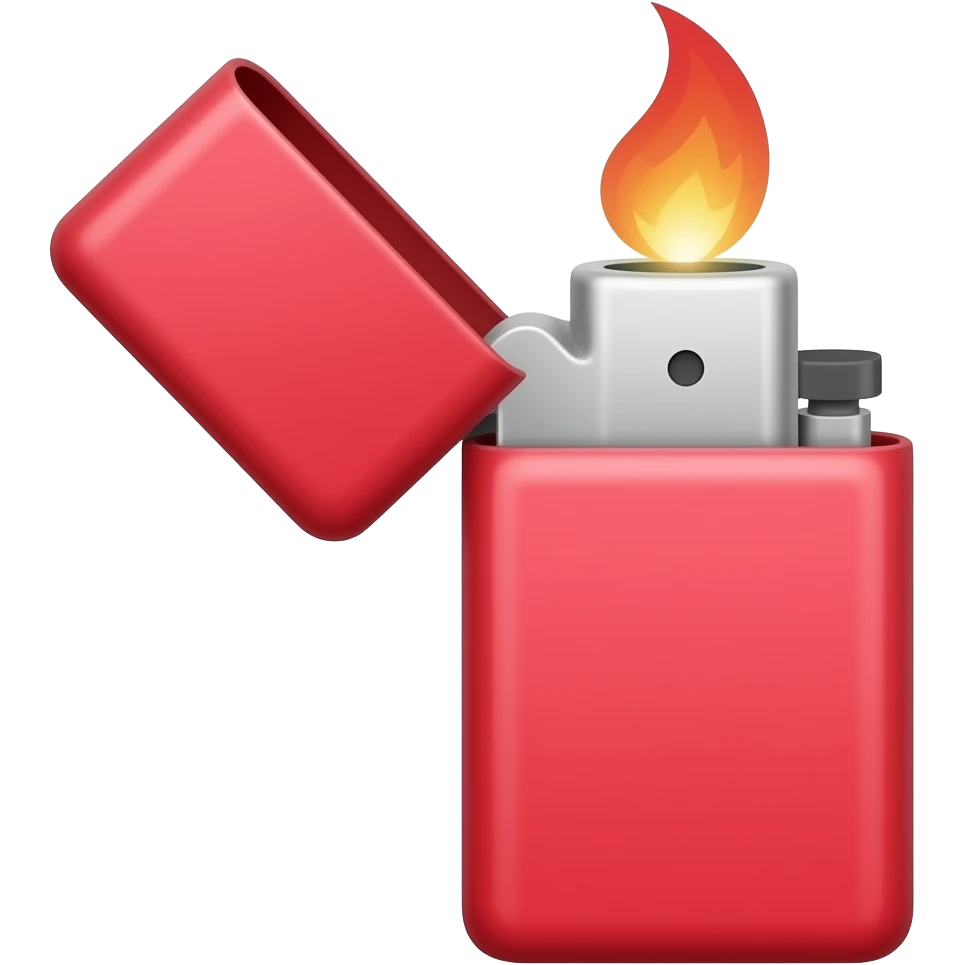 flat icon of a flip-top lighter with small flame, simple geometric shape, single color + red flame, no details, no gradients, no background, centered, fills canvas, emoji style emoji