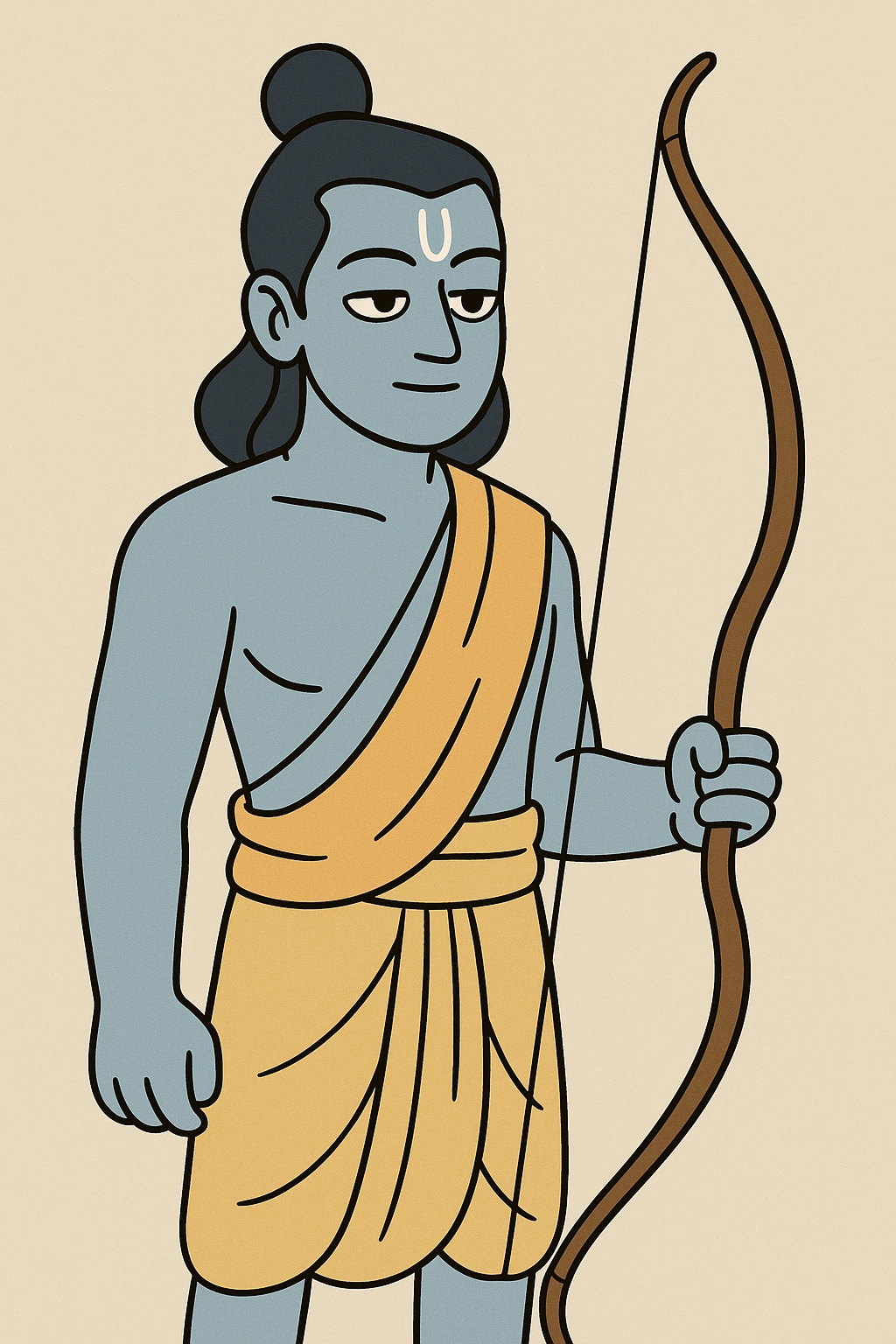 Lord Srirama minimalist style, blue skin, simple yellow dhoti, holding a bow, calm face, plain background emoji