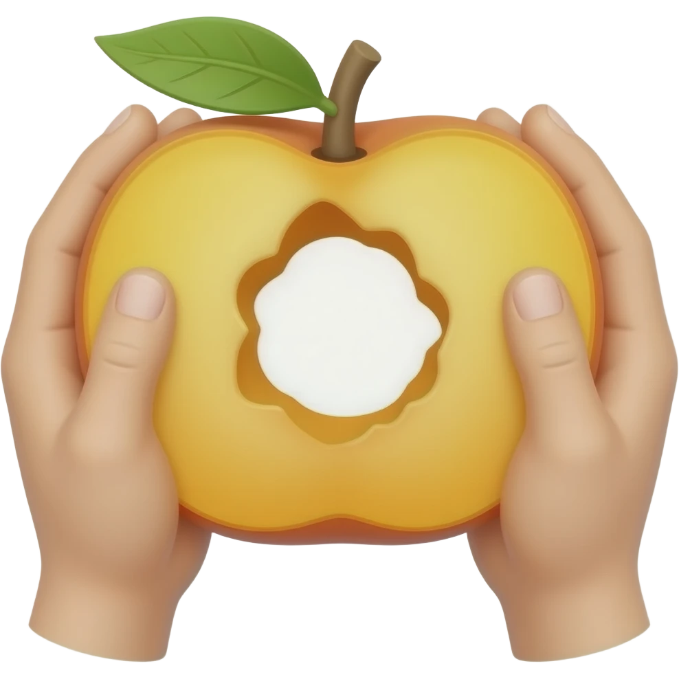 Open peach with a hole in the middle with hands outside emoji