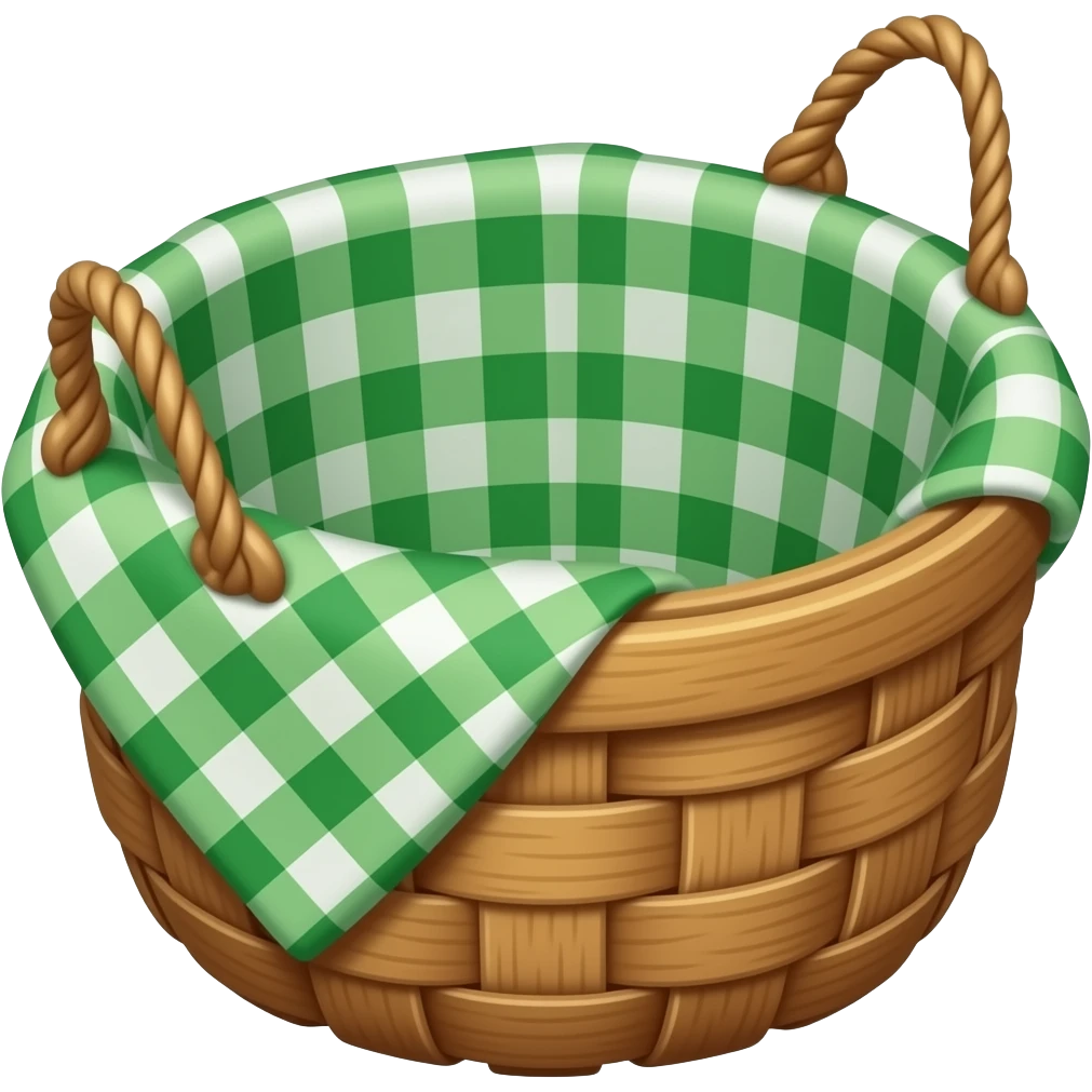 realistic basket with forest green gingham cloth emoji