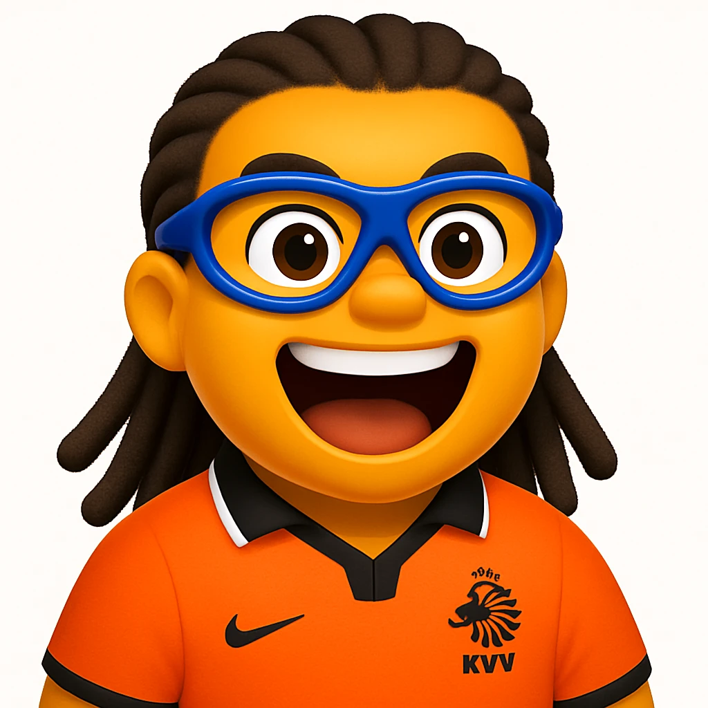 Make this footballer even more in the style of Apple emojis, with an exaggerated round face, simplified features, bright colors, signature dreadlocks, sports goggles, and an orange football jersey. Capture an energetic expression in the Apple emoji style. emoji