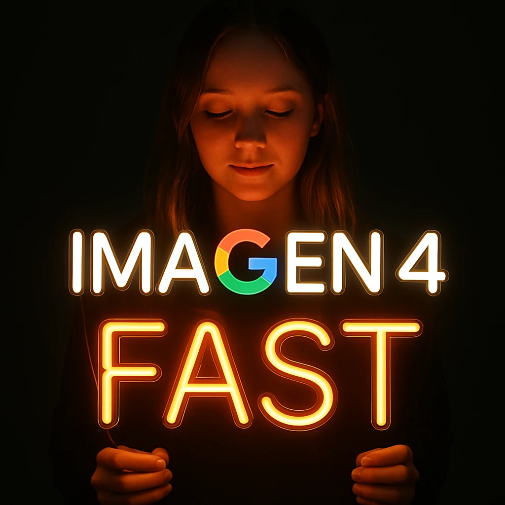 make a girl holding this sign, but sign in made of neon, also add fast below the sign emoji