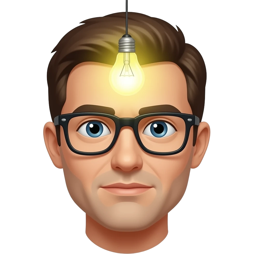 head from bulb light, think, face, wear glasess emoji