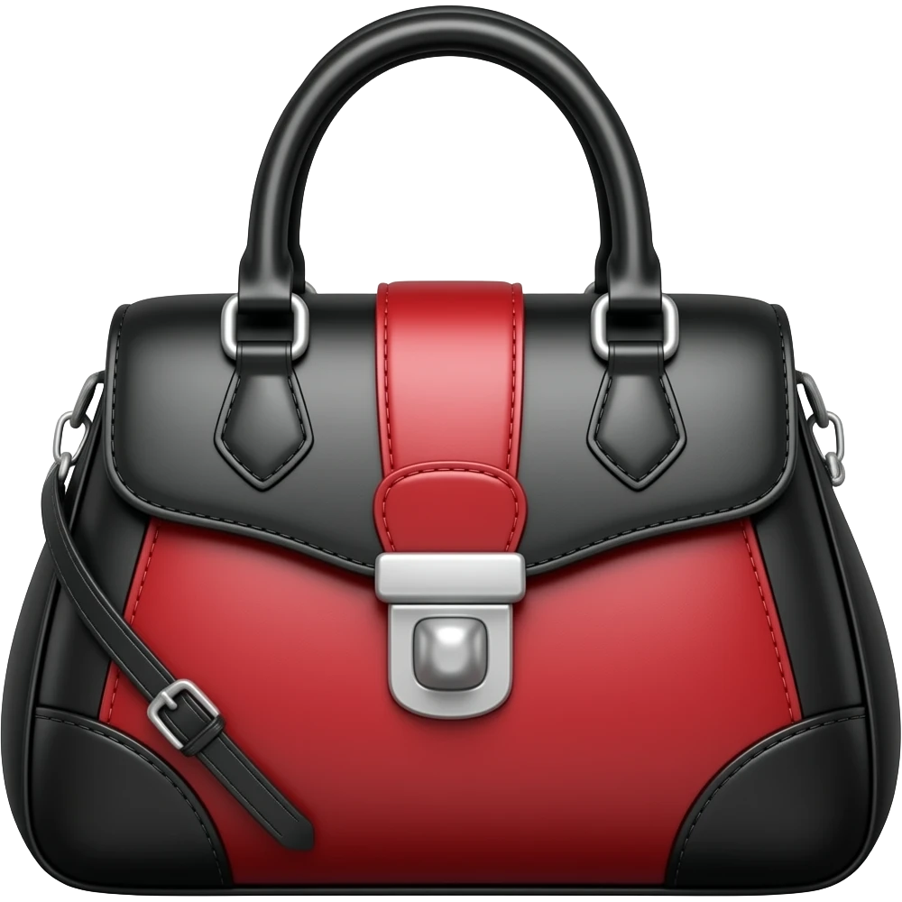 black and red handbag with silver emoji