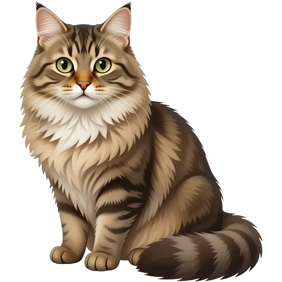 Realistic sitting beautiful fine aesthetic Norwegian Forest cat emoji