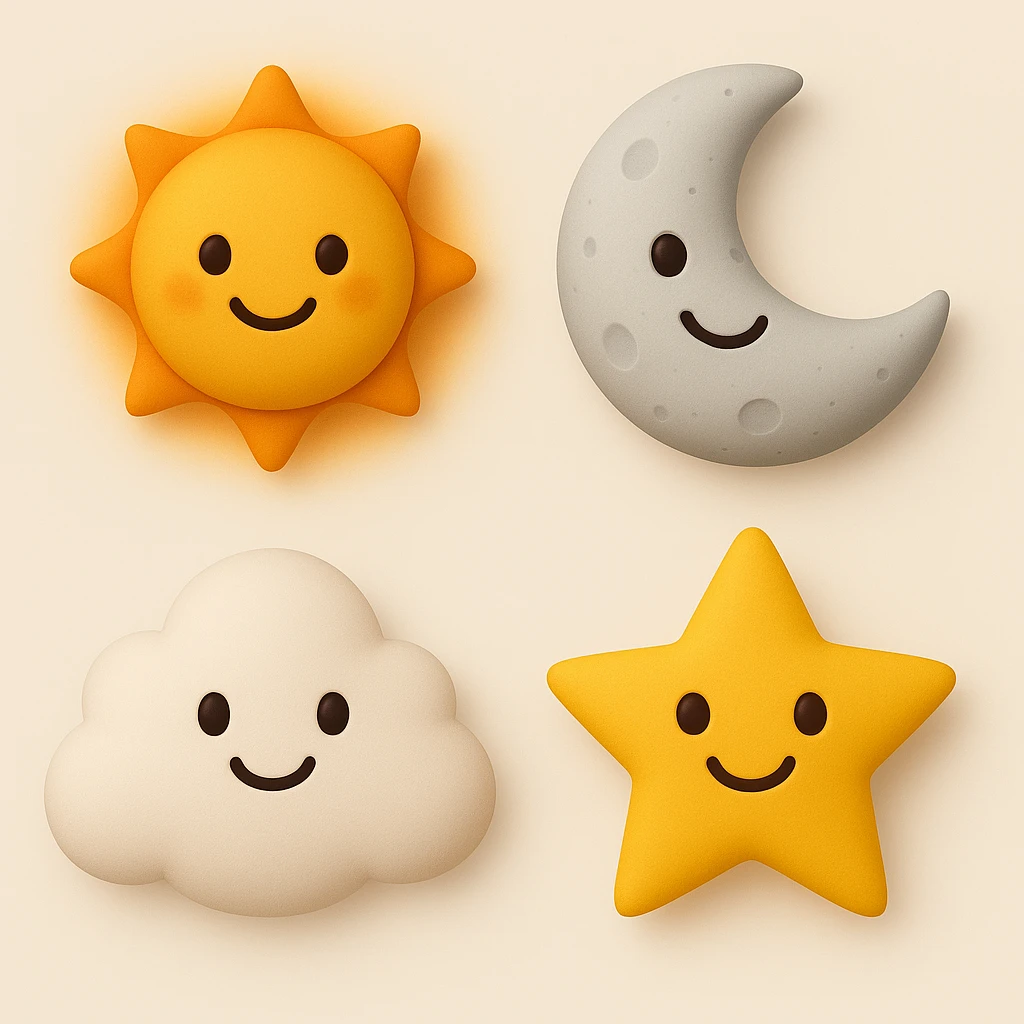 make four emojis in same style emoji